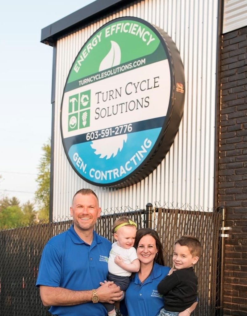 Picture of the Turcotte family, owners of Turn Cycle Solutions and valued Millyard Bank business clients
